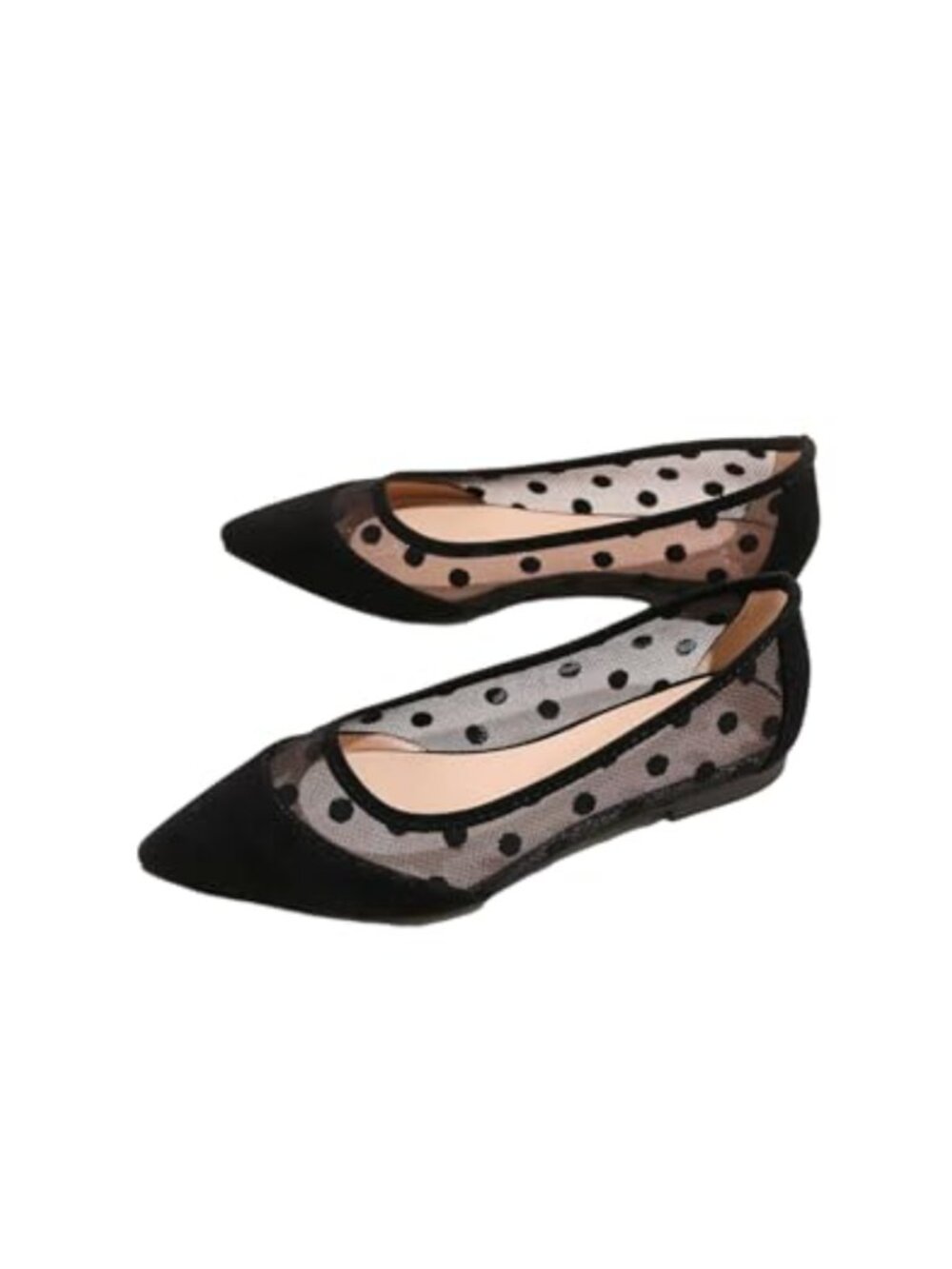 Women's Polka Dots Mesh Pointed Toe Slip On Ballet Flats